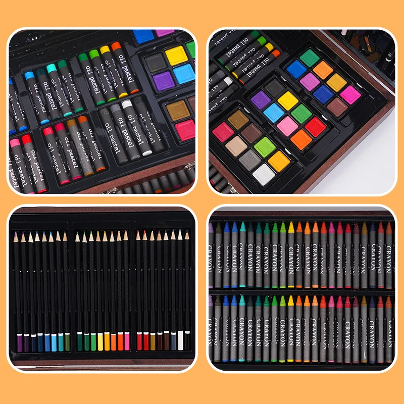 140 Piece Kids Art Set with Wooden Box, Crayons Oil Pastels Colored Pencils and Watercolor Pens Drawing Kit for Children