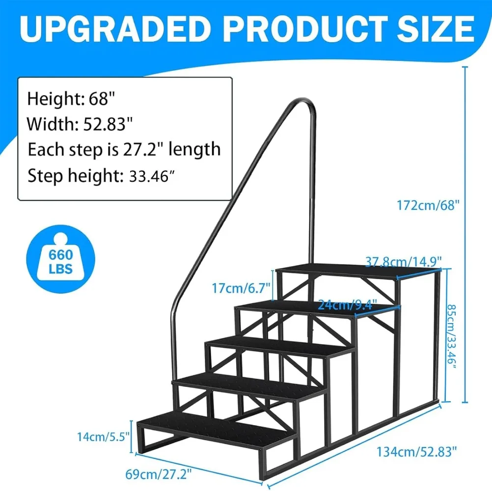 Wohnmobil-Treppen, 5 Stufen, rutschfeste Wohnmobil-Stufen, Whirlpool-Stufen mit Handlauf, 660 lbs Whirlpool-Stufen, Trittleiter für RV mit 5. Rädern, REL-0402