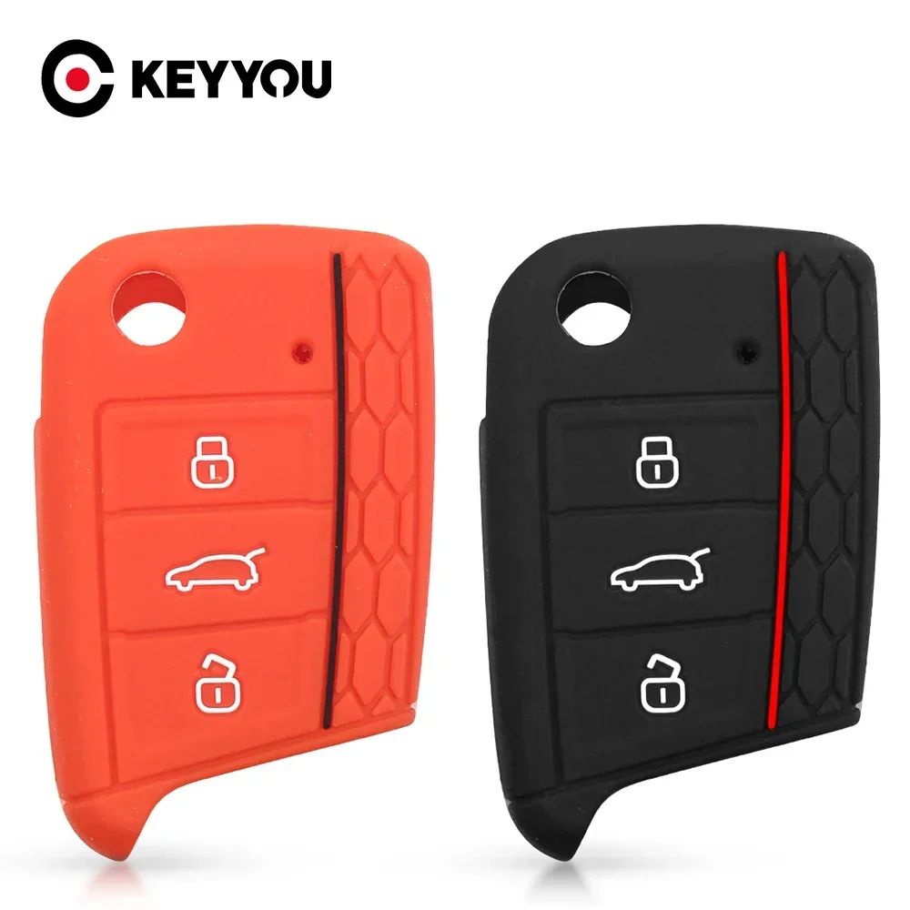 

KEEYOU 10x Silicone Car Key Cover Case For Volkswagen VW Golf 7 Mk7 Skoda Octavia A7 SEAT Leon Ibiza Fob 3 Buttons