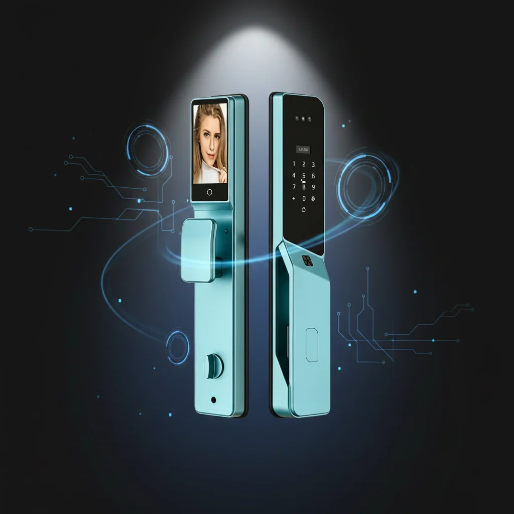 Tuya WIFI Face Recognition Smart Door Lock With Active Intercom & Camera Palm Vein Unlock Wood Door Compatible