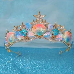 Colored seashells Crown Halloween Ocean Style Costume Seashell Starfish Hair Accessories for Women Girls Birthday Party Tiaras