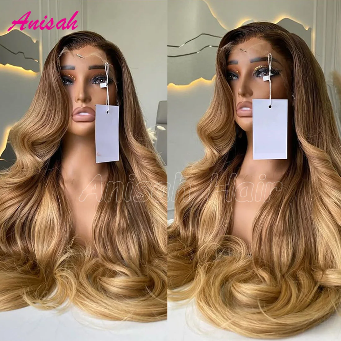 

Brazilian Highlight Ombre Honey Blond Colored Body Wave Lace Frontal Human Hair Wigs Pre Plucked Glueless Lace Closure Wigs