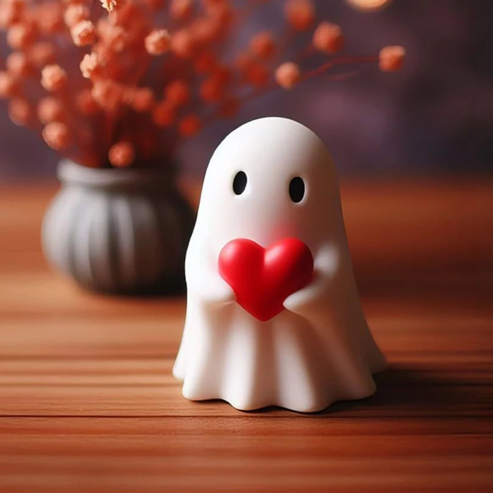 8.5cm branco bonito fantasma halloween romântico prateleira decoração de mesa morcego preto resina mini estátua kawaii coração fantasma dedo médio decoração