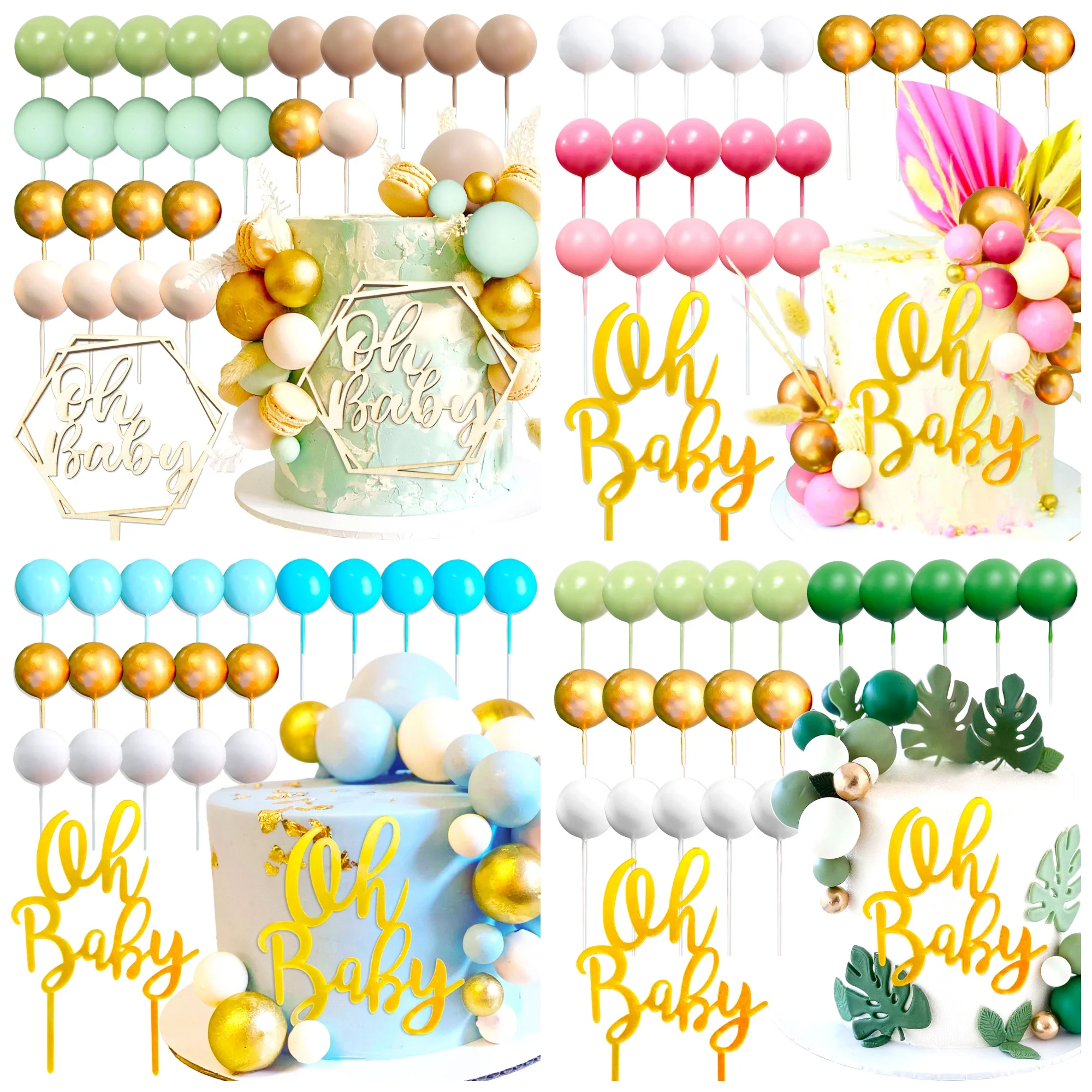 Laventy Boho grün rosa Gold blau Gold Bälle Baby party Kuchen Dekoration oh Baby Kuchen Topper Geschlecht offenbaren Party zubehör