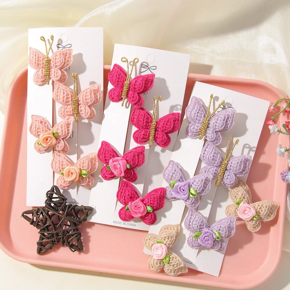 4 unids/set de pinzas para el pelo con lazo liso tejido fino para niños, tejido de lana hecho a mano, accesorios para el cabello sin daños para el cabello, regalo para niñas