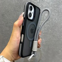 for Magsafe Matte Color Contrast Lanyard Case for iPhone 16 15 14 Pro Max Plus 12 13 11 Hand Wrist Strap Wireless Charging Cover