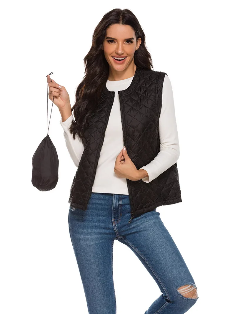 

Женский круглый жилет на молнии, повседневный тонкий хлопковый топ на молнии, удобный крой, облегающий топ