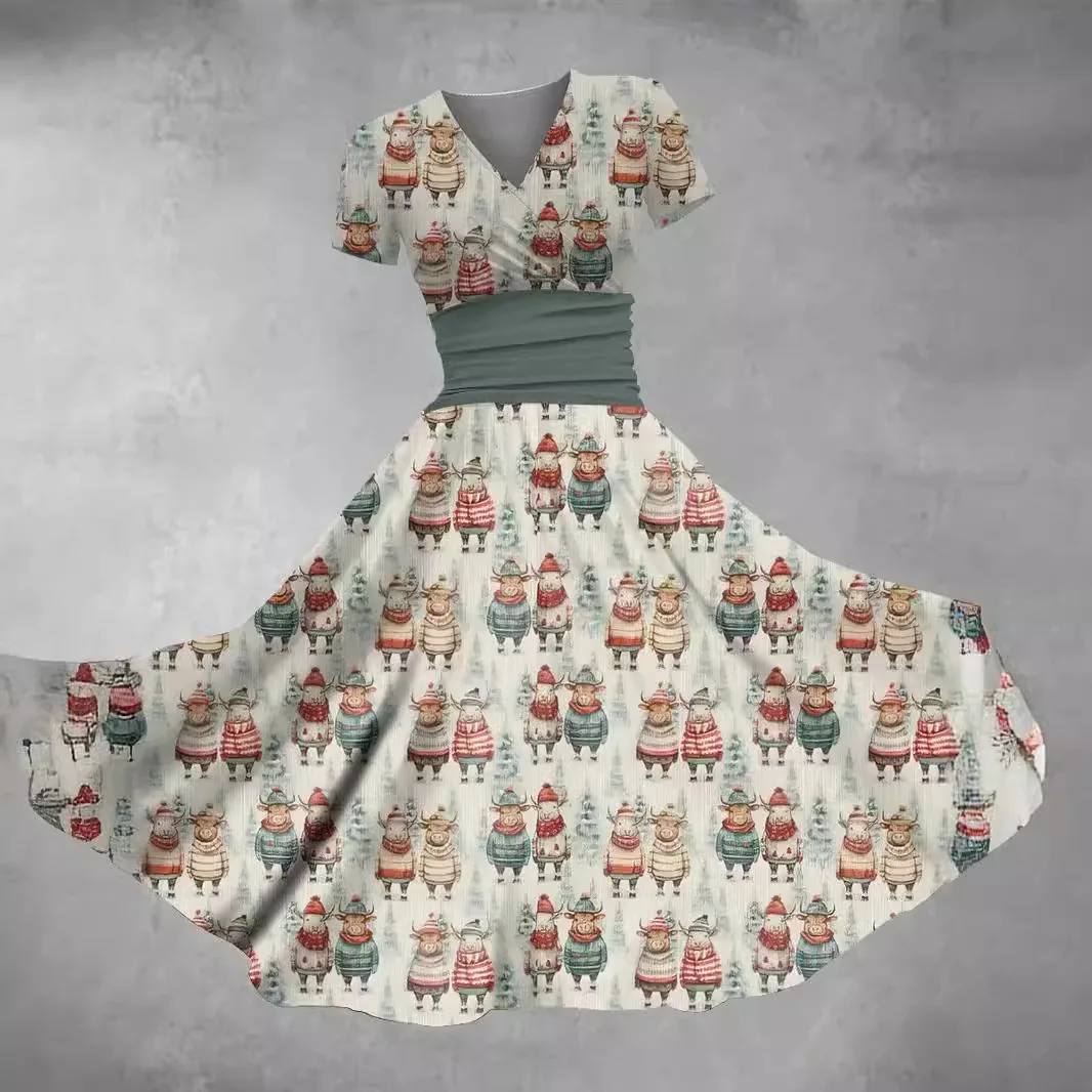 

Printed Dress Bohemian Style 3D Digital Printing European and American Explosive Floral Dress