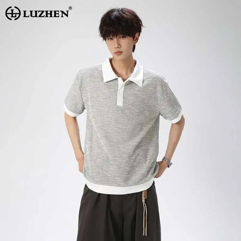 LUZHEN 2026 Summer Original Splicing Edge Outline Short Sleeve T-shirts Men's Fashion Handsome Korean Casual Male Clothes JY7178