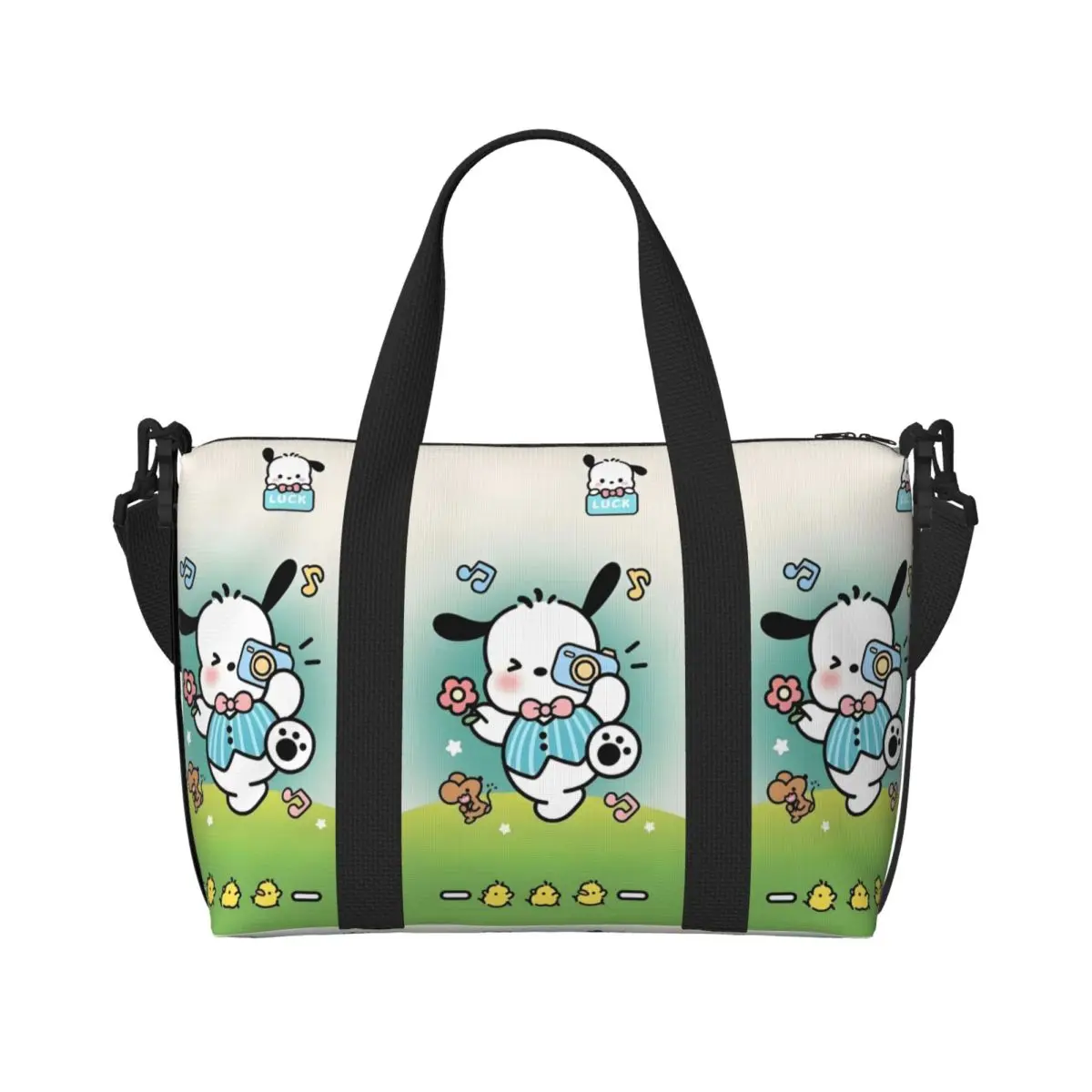 

Custom Large Pochacco Cute Cartoon Tote Bag for Women Kawaii Anime Shoulder Shopper Beach Gym Travel Bag