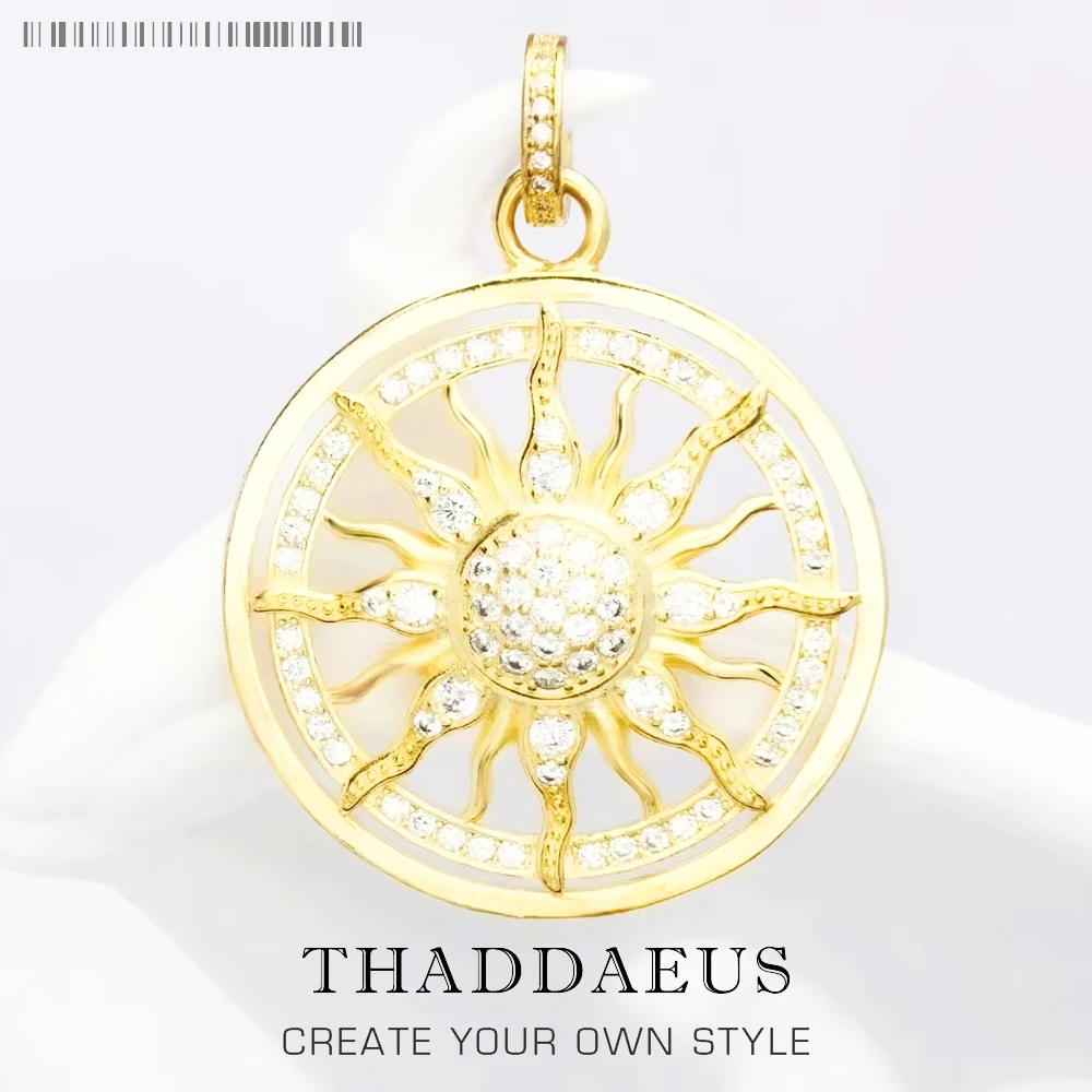 

Подвеска в виде солнца золотого цвета, модные ювелирные изделия из серебра 925 пробы с блестками, европейские аксессуары, подарок для мужчин и женщин