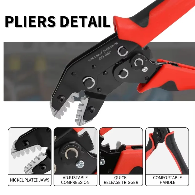 

Клещи для обжима разъемов JST MOLEX Open Barrel, с функцией храпового механизма, для терминалов Molex JST TE, контактов EPC PCIE SATA, модель SN-68B-[Frki]