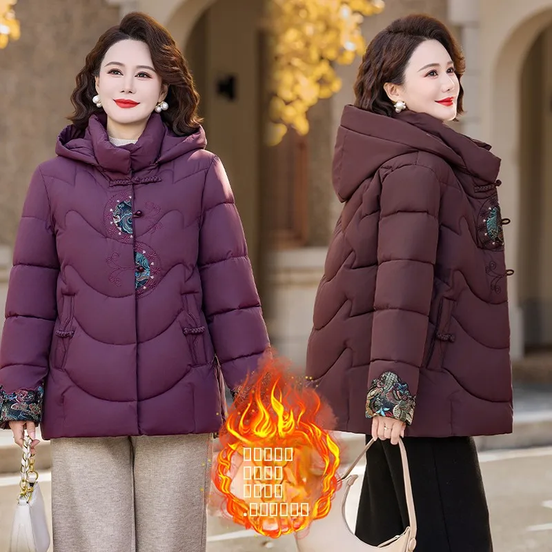 

Утепленная хлопковая куртка с флисовой подкладкой в новом китайском стиле, большие размеры, для женщин, зимняя теплая повседневная верхняя одежда