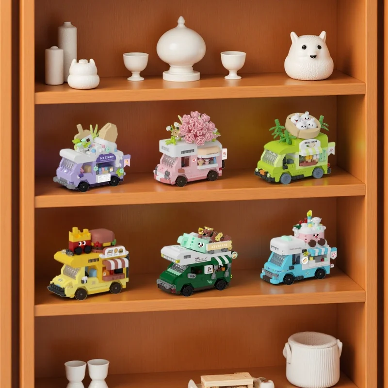 6 sets of 400+ PCS classic street food cart building block toys, cool and fun, for playing and displaying, holiday gift