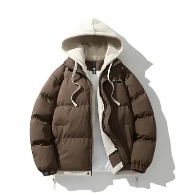 Casaco de Parka grosso com capuz masculino, casacos masculinos, corta-vento, jaquetas, sobretudo, exterior, inverno, falso, 2 pcs