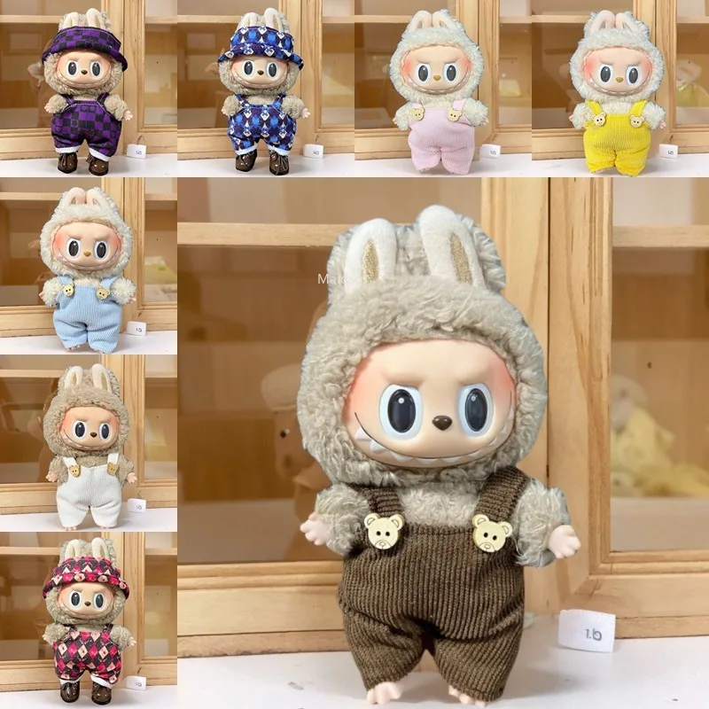 

17cm Mini Plush Doll'S Clothes Outfit Accessories for Labubu V1 V2 Overalls Set Clothing Gift (no Doll No Shoes)