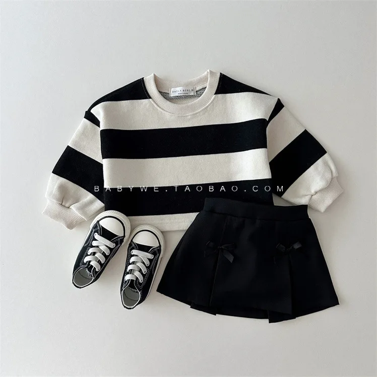 2024 Autumn New Baby Girl Cute Bow Pleated Skirt Solid Sweet Princess Skirts Cotton Infant Girls Short Skirts Kids Mini Skirts