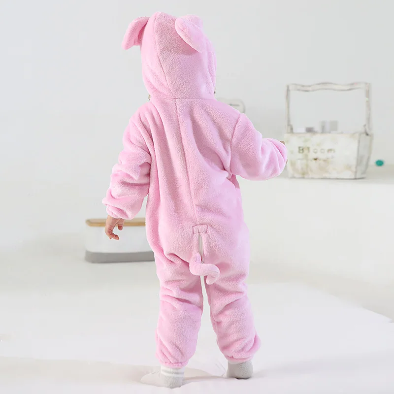 Pajamas Spring and Winter Animal Cartoon Children\'s One-piece Climbing Suit Powder Pig Warm Home Clothing Can Be Worn Outside