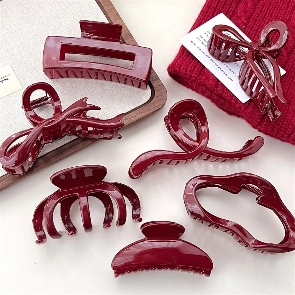 Advanced Wine Red Scratch Clip For Girls Back Of The Head Hair Clip Shark Clip Vintage Hairpin Headband ﻿