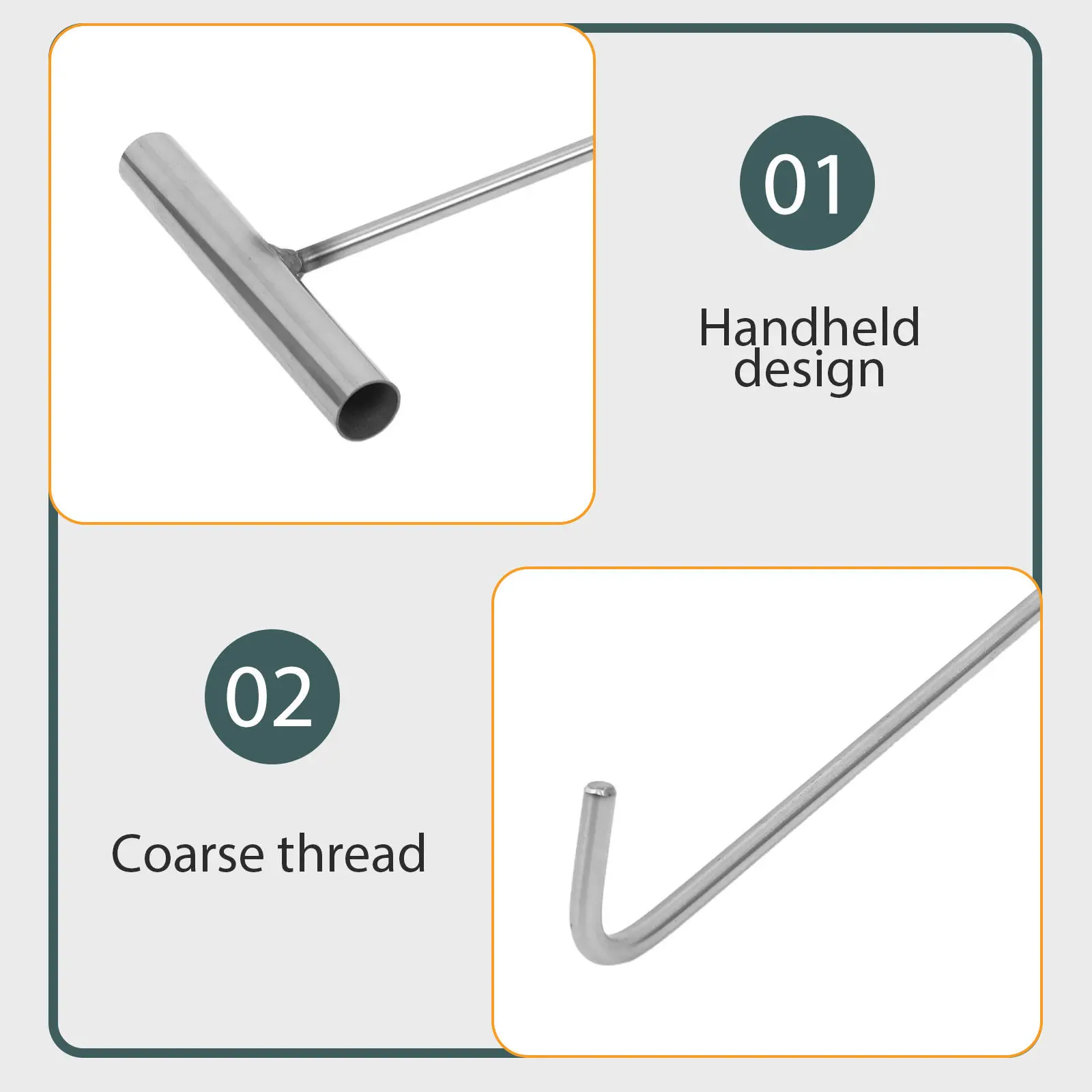 Heavy Duty Stainless Steel T-Shaped Manhole Cover Hook Tool, 38 cm Storm Drain Lifter and Drain Cover Puller