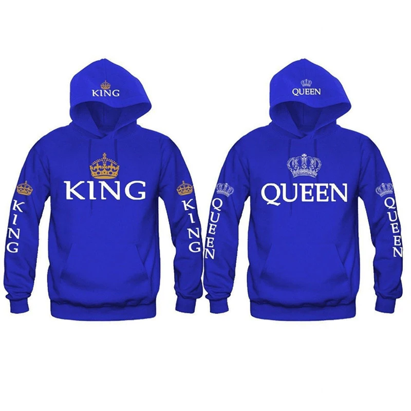 Women Men Hoodies Casual Pullovers Lovers Couples Hoodie Hooded Sweatshirt Tracksuits King Queen Printed Sweatshirt