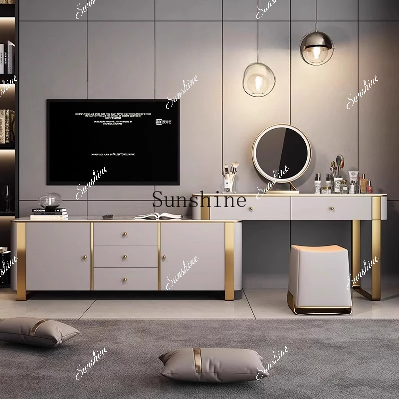 Premium sense of appearance Bedroom light luxury rock slab Bedside desk TV chest integrated multi-functional dresser  FT