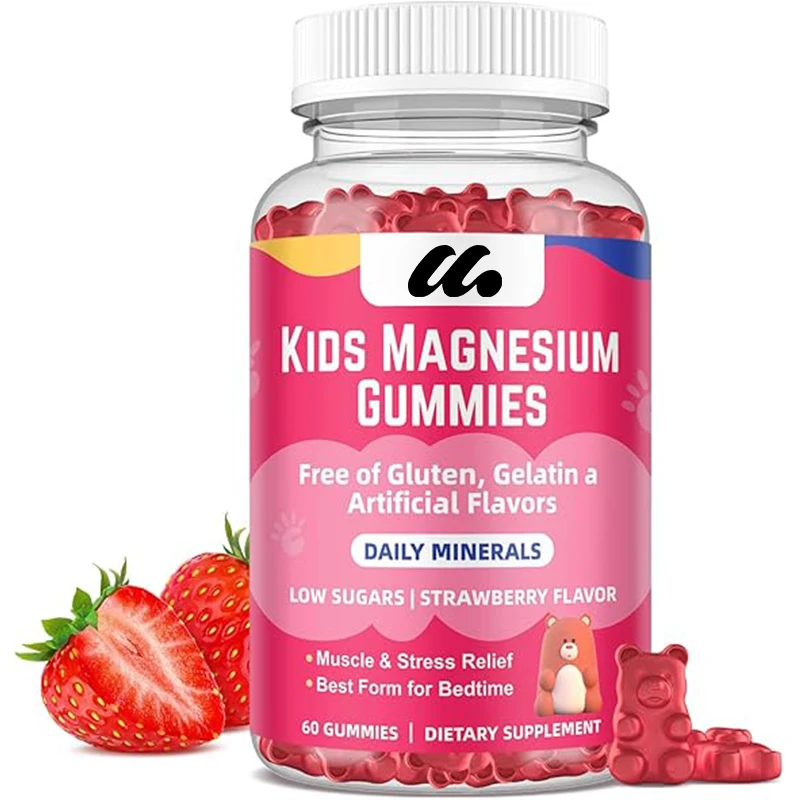 Children's Magnesium Soft Candy - Magnesium Citrate+Vitamin B6 and D3, Pure Strawberry Flavor 60 capsules