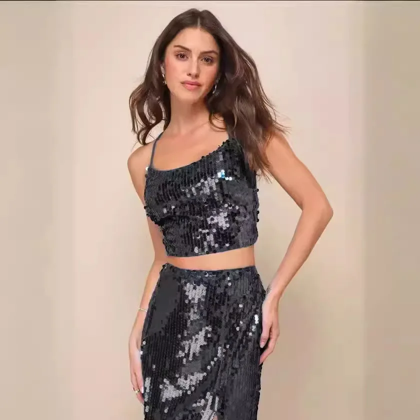 Robe de soirée à lacets à paillettes pour femmes, robe de danse longue, robes de soirée sexy, robe de soirée formelle, remise des diplômes, 2 pièces