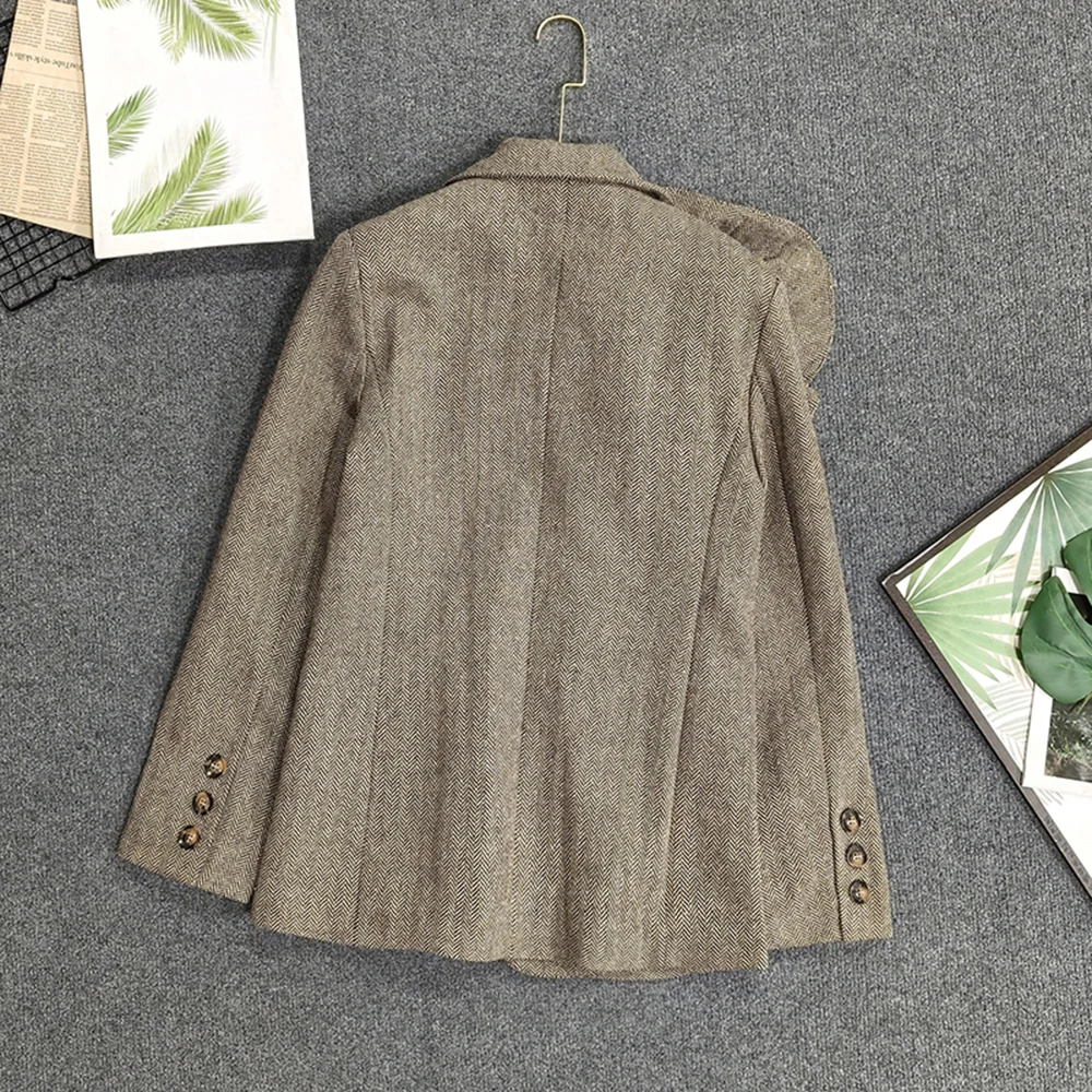 TWOTWINSTYLE French Style Vintage Blazers For Women V Neck Long Sleeve Spliced Appliques Chic Jacket Female Fashion KJA501420