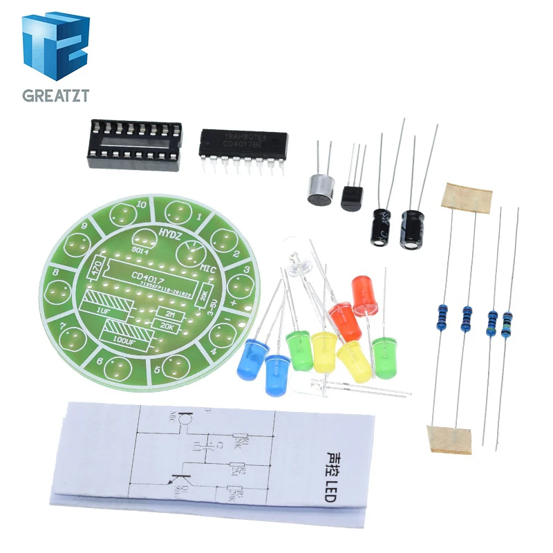 GREATZT CD4017 Colorful Voice Control Rotating LED Light Kit Electronic Manufacturing DIY Kit Spare Student Laboratory