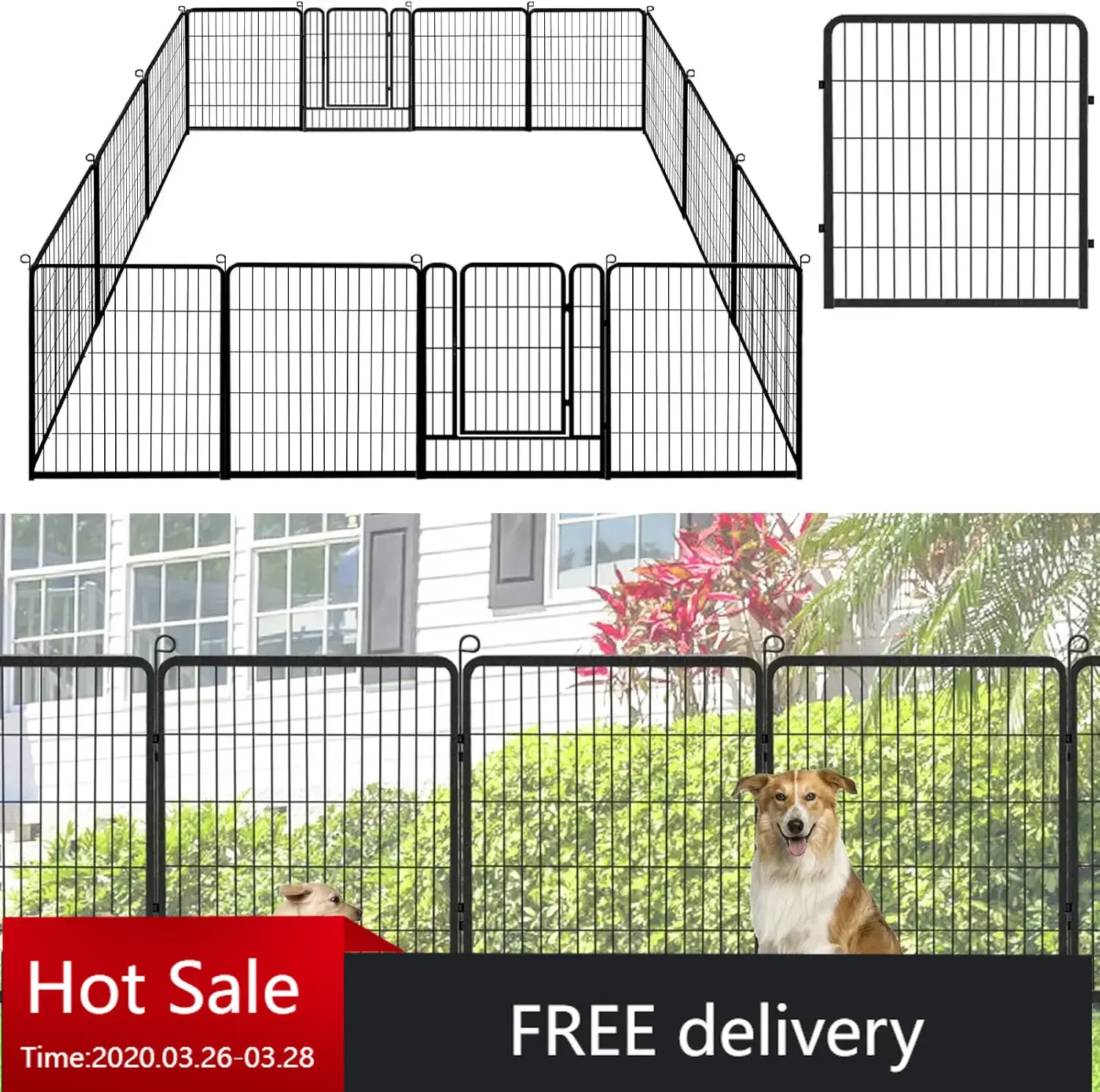 Decorative Garden Fence Metal Fence Panels Garden Edging with Gate, 32in(H) x 32Ft(L) Fencing for Dogs No Dig Fence Heavy Duty