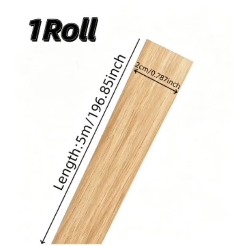 5m Self Adhesive Wood Grain Banding, Furniture Repair Strip and Stick Veneer for Cabinet, Table, Shelf and Drawer Restoration