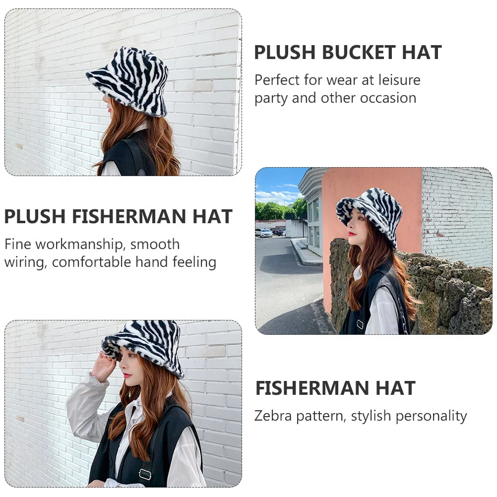 

1pc Windproof For Winter Zebra Pattern Warm Foldable Soft Fisherman Hat Fisherman Cap Reusable Warm Hat