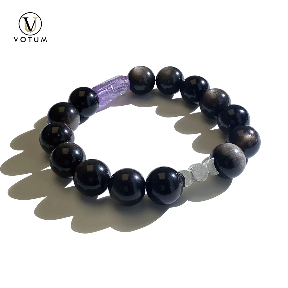 

Браслет Votum из натурального серебристого обсидиана с лицом лавандового аметиста, серебро 925, подвеска «Тройная богиня» для женщин, ювелирные изделия