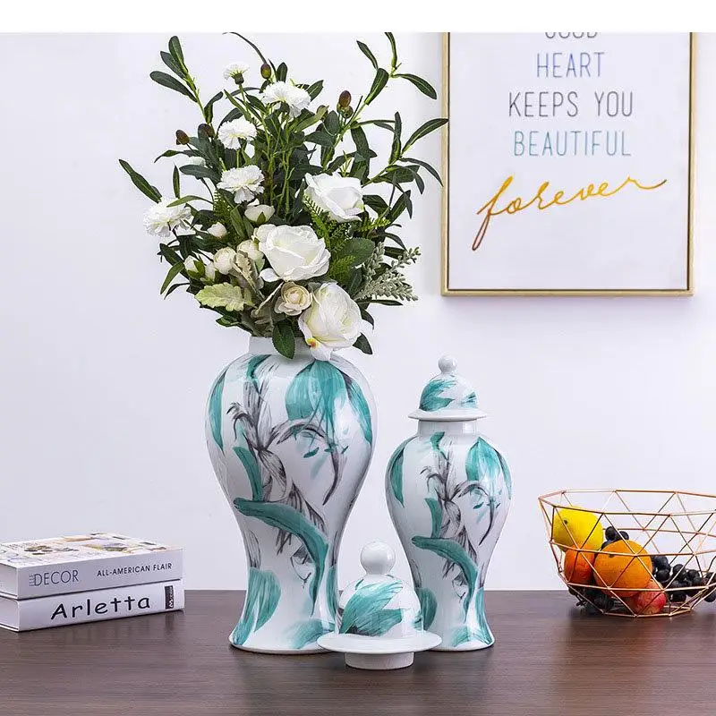 Floral Texture General Ceramic Ginger Jar Candy Can Tea Canister Desk Decoration Flower Arrangement Home Storage Jars