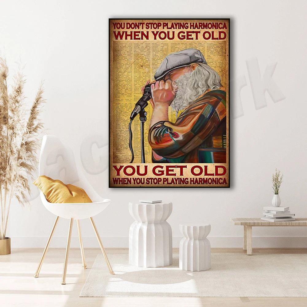 You Don't Stop Playing Harmonica When You Get Old Poster, Poster for Music Lovers, Harmonica Poster, Gift for Harmonica Lovers