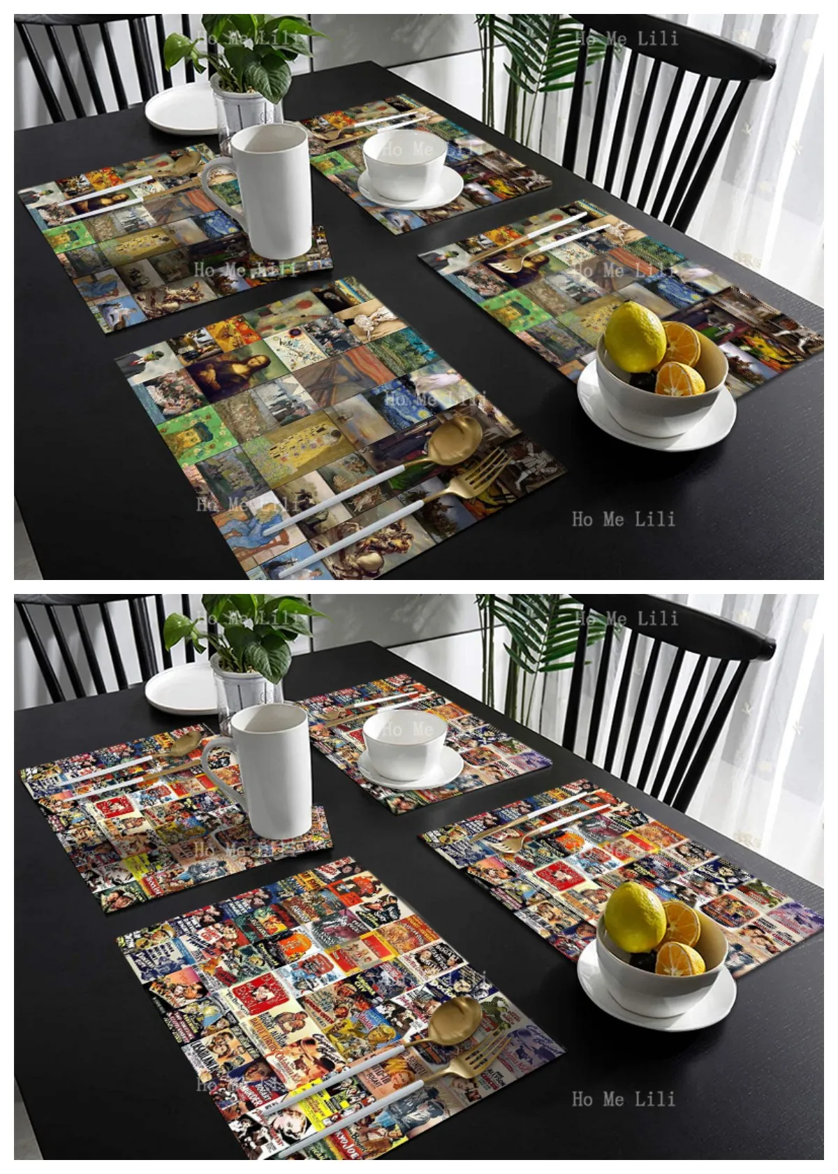 World Famous Painting Spoof Design. Vintage Movie Poster Puzzle. Table Mat