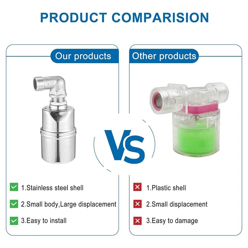 1/2Inch 3/4Inch 1Inch Automatic Float Valve, 304 Stainless Steel Fully Automatic Water Level Control Float Valve