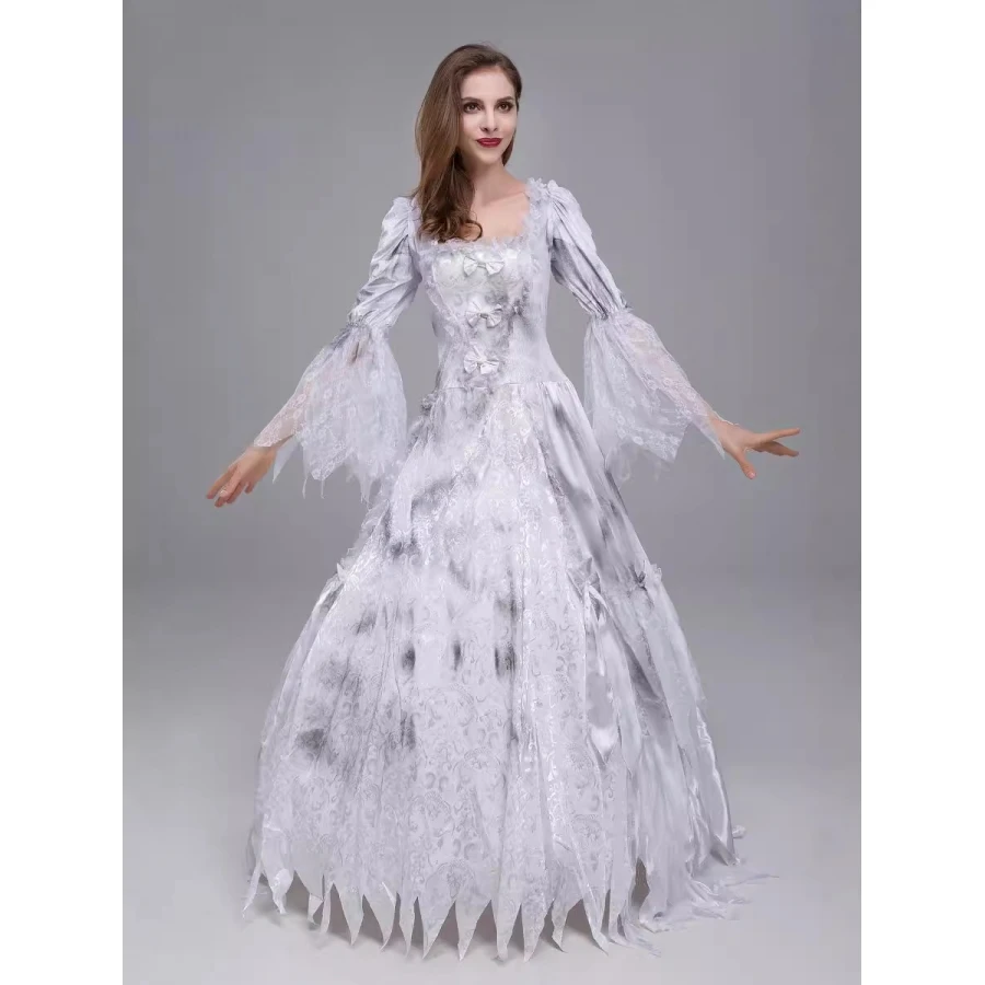 Halloween Kostüm Geisterbraut Gericht Retro Erwachsene Tüll Langer Rock Cosplay Bühnenaufführung Dr Damen Traditionelle Ethnische Kleidung