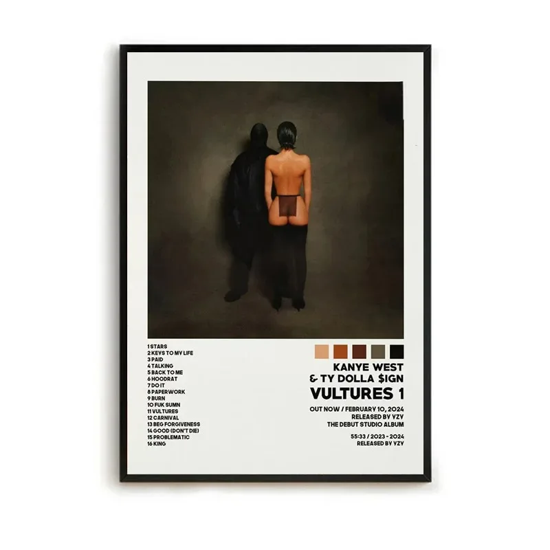 Poster Prints Kanye West Vultures 1 Hip Hop 2024 Music Album Cover Tracklist Canvas Painting Wall Art Picture Room Home Decor