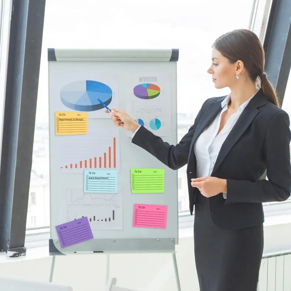 กระดาษโน้ตเหนียวกันน้ำสีสันองค์กร9ชิ้นแผ่นจดบันทึกสำนักงานทนทาน