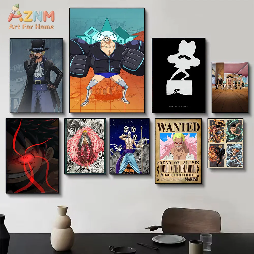 AZNM One Piece Anime Canvas Wall Art Sabo Franky Doflamingo Crocodile HD Print Frameless Painting Japanese Manga Modern Home Bed view 3