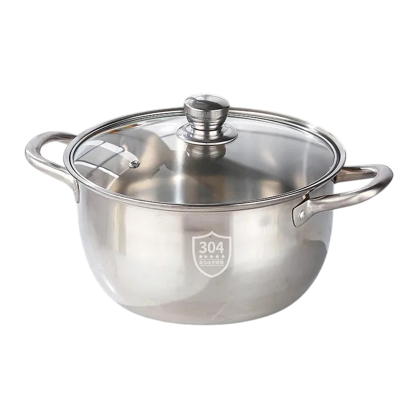 For Induction Cooker Cooking Stainless Casserole Cookware Double Handle Soup Pot With Glass Cover
