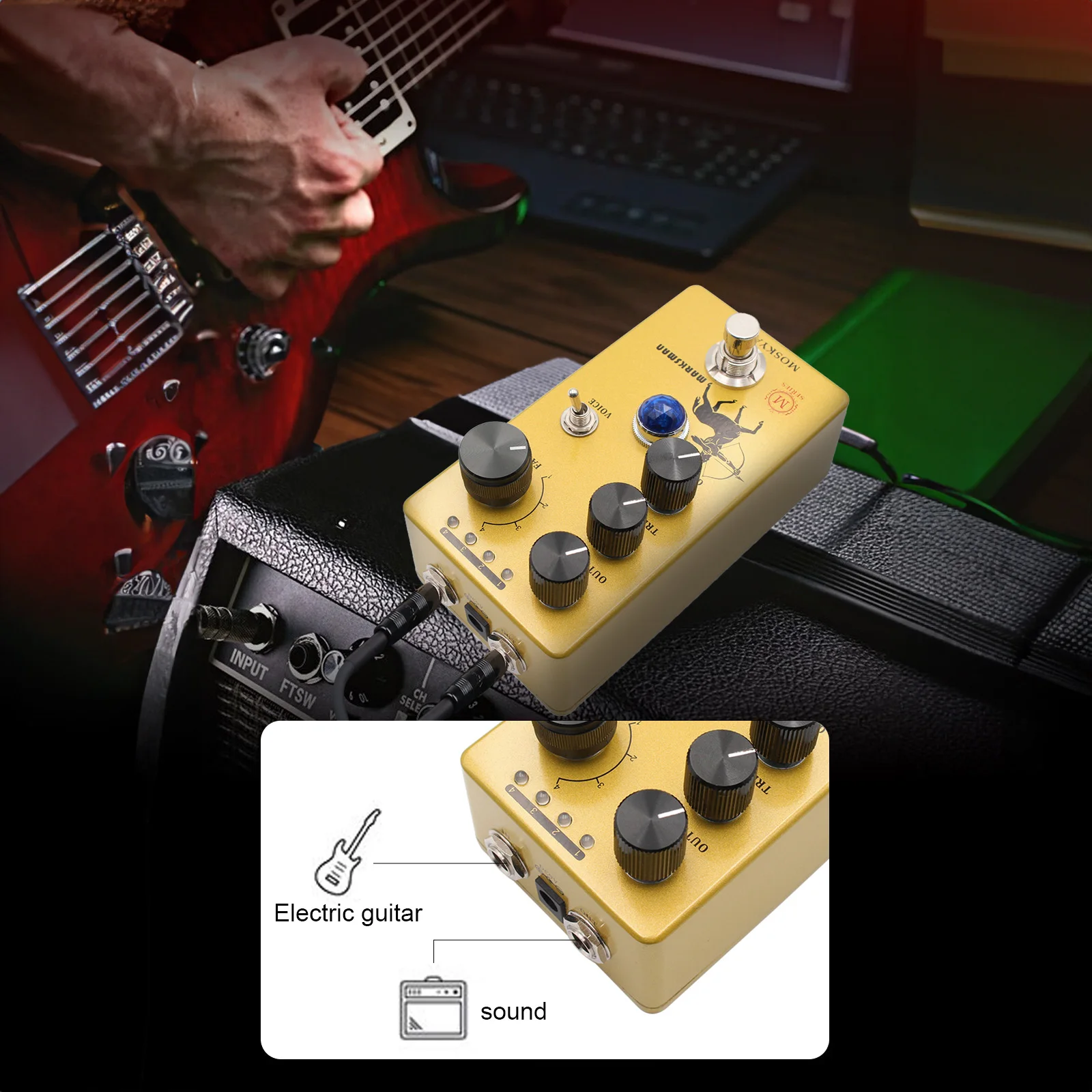 MOSKYAudio Overdrive/Preamp Guitar Effect Pedal 4 Clipping Mode Switch & Output/Treble/Gain Controls Guitar Effect Processor