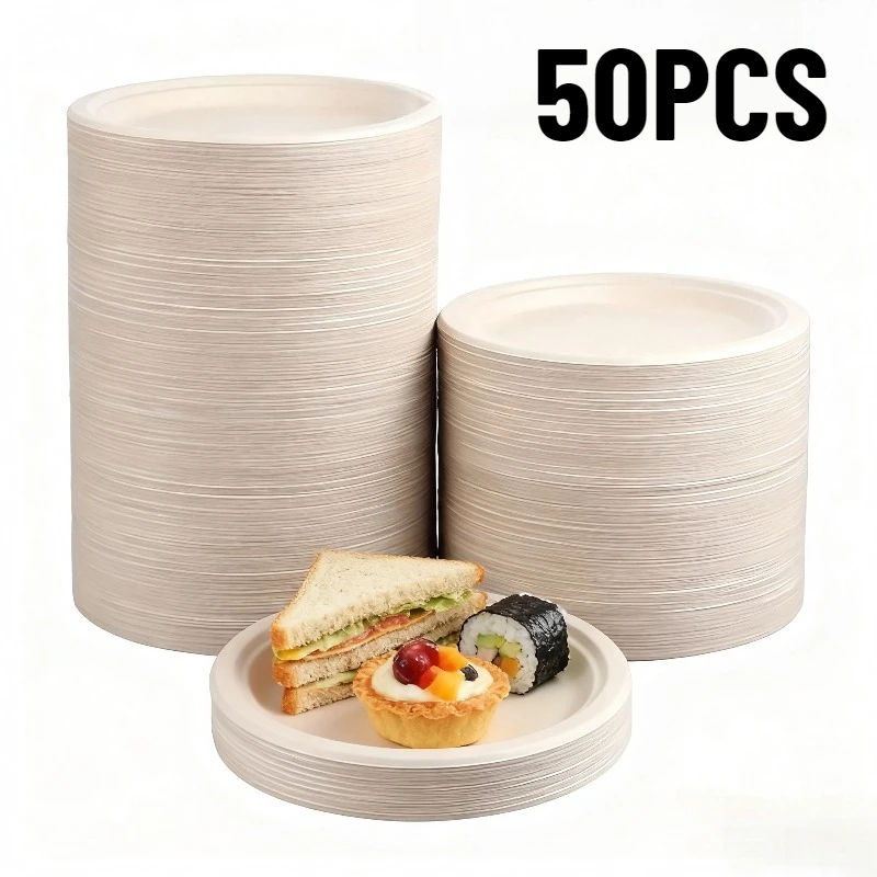 

50PCS White/Brown Paper Plates Convenient Clean Disposable Paper Plates Lunch Gatherings Cake Dessert Camping Party Kitchen