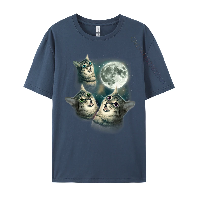 Funny Cat Three Cat Moon 3 Wolfs New Coming Man Tshirts Casual Tops Tees Cotton Fabric Birthday Luxury Designer T-Shirts