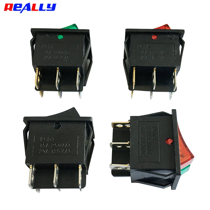 2/5PCS KCD8-212 Duplex Boat Rocker Switch 6 Pin 2Position DTSP On-Off Control Green Red 16A 220V Llluminated Power Switch