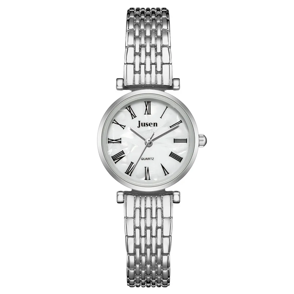 high quality steel band Roman scale dial quartz women wrist watch