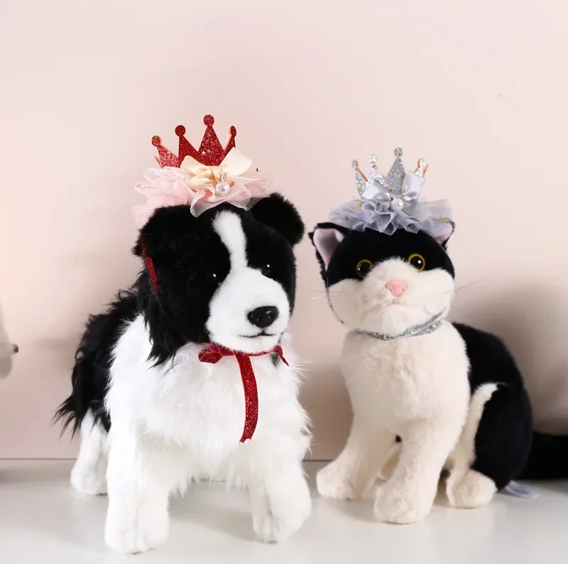 Pet Birthday Crown Party Elastic Lace Hats Cat Dog Rabbit Decoration Sequin Princess Tiara Christmas Hat Gift Puppy Accessories