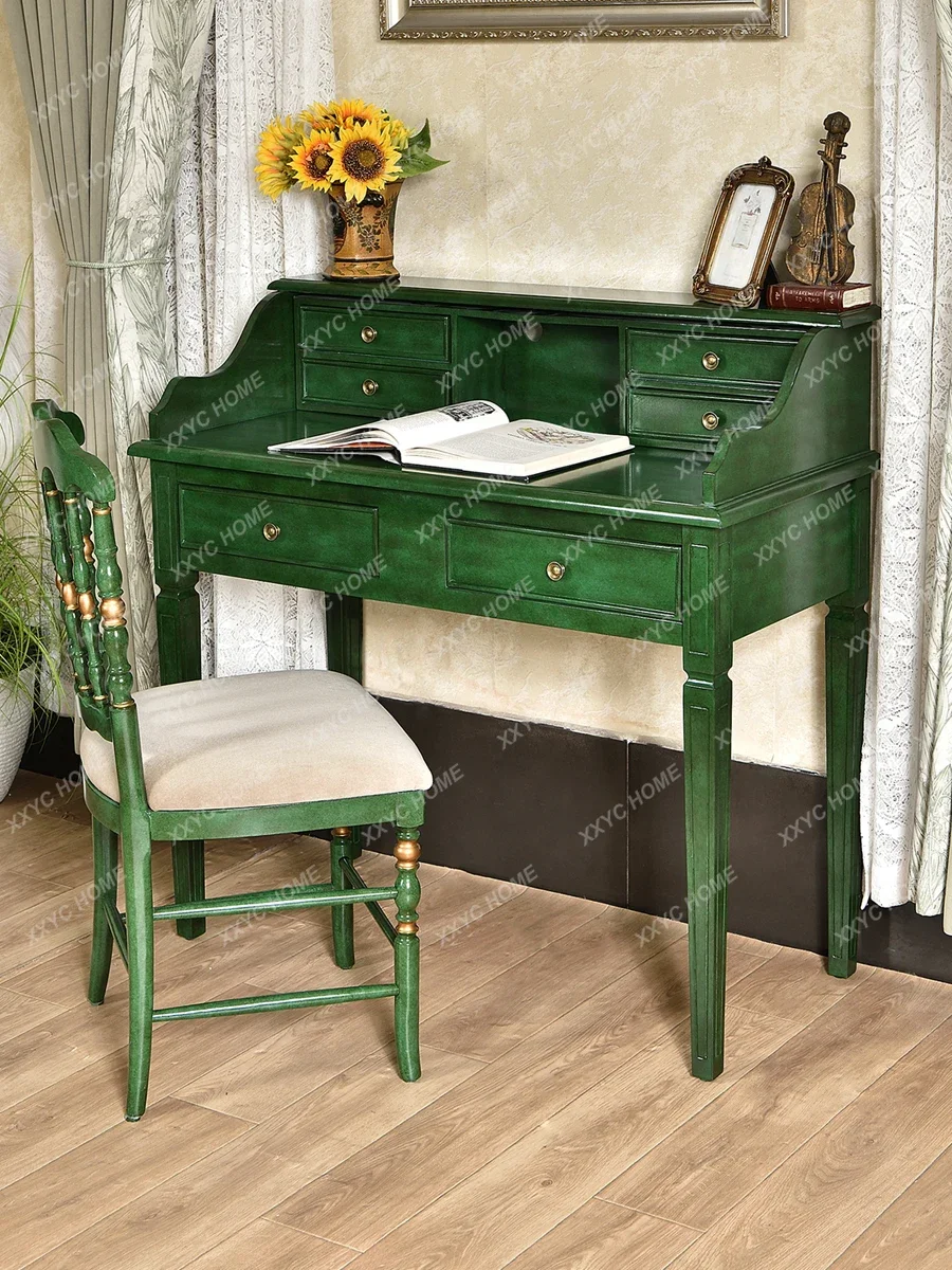 American retro emerald solid wood student computer desk household integrated office writing desk dresser